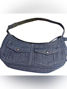 ALIAS Denim Shoulder Bag with Front Flap Pockets